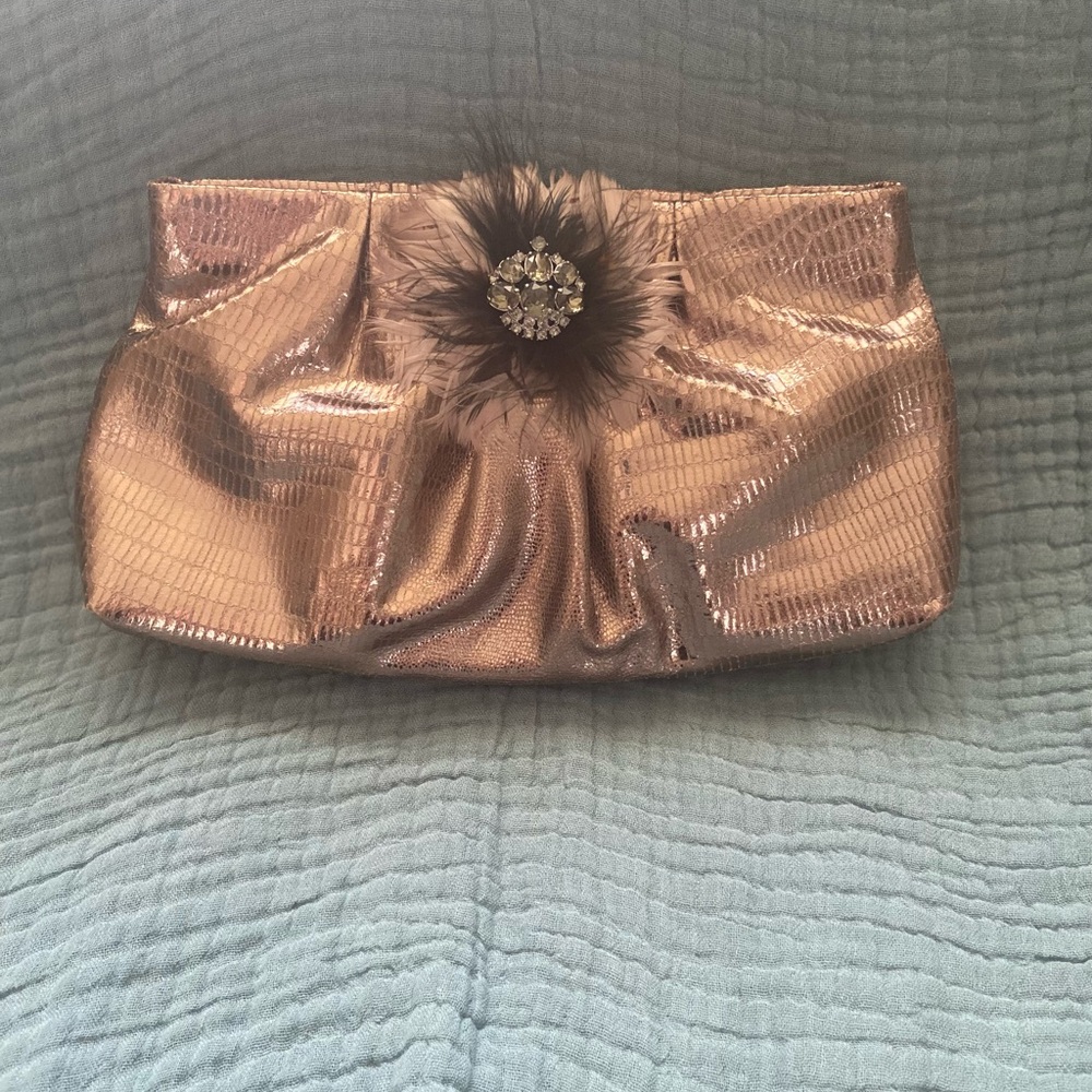 Stella & Dot Silver Clutch with Floral Removable Detail
